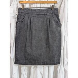 Adam Lippes Size 8 Black Denim Pleated Pencil Skirt with Pockets